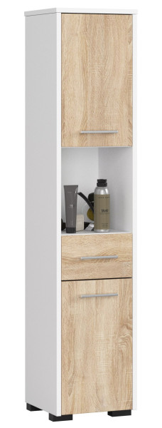 Regał Łazienka Fin Słupek 30 2D 1Sz 1W 140Cm Pk Biały / Sonoma 710380