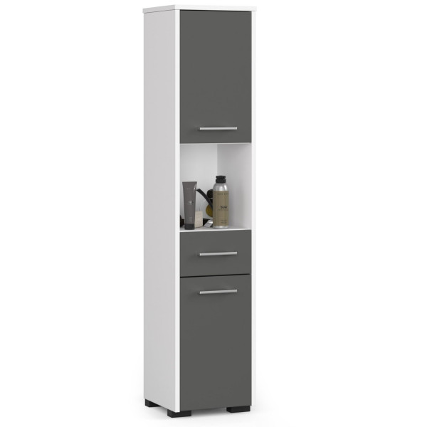 Regał Łazienka Fin Słupek 30 2D 1Sz 1W 140Cm Pk Biały / Szary 710379