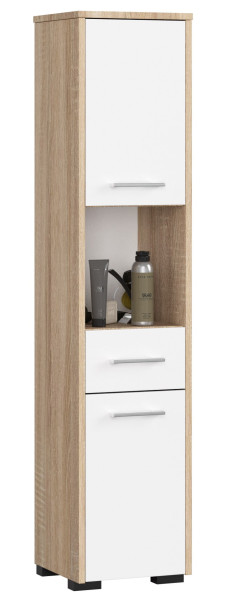 Regał Łazienka Fin Słupek 30 2D 1Sz 1W 140Cm Pk Sonoma / Biały 710381