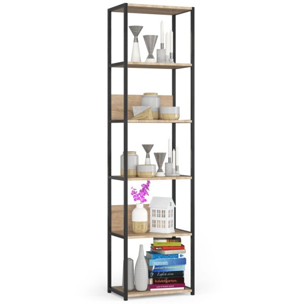 Regał loft AKORD metalowy Czarny, Dąb Sonoma 50x32x192 cm 608995