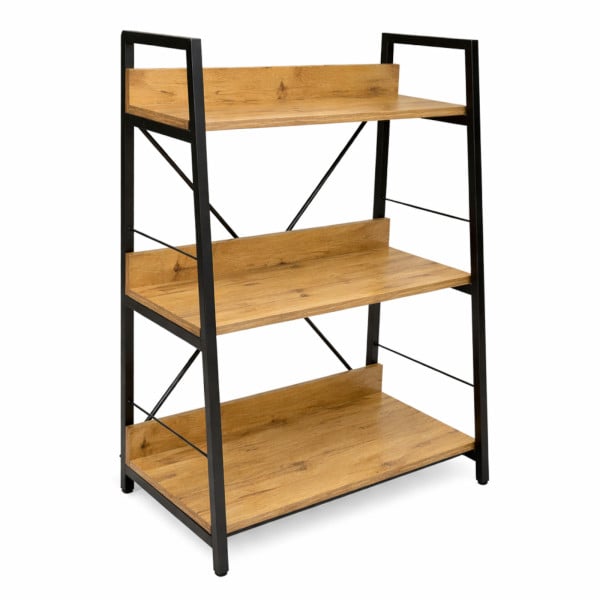 Regał loft industrialny 3 półki dąb czarny metal do salonu 61x35x84 996490