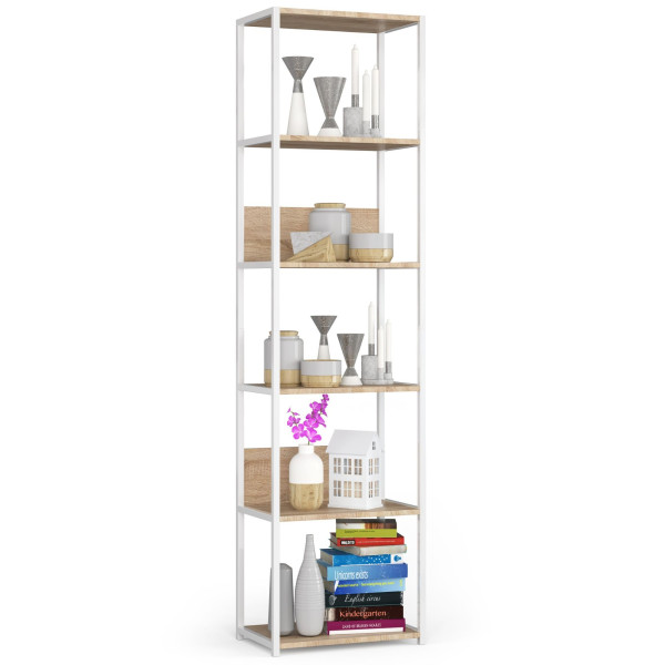Regał loftowy metalowy 50 cm Biały, Dąb Sonoma 50x32x192 cm 303397
