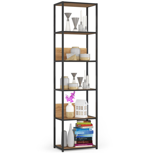 Regał loftowy metalowy 50 cm Czarny, Dąb Craft 50x32x192 cm 303442