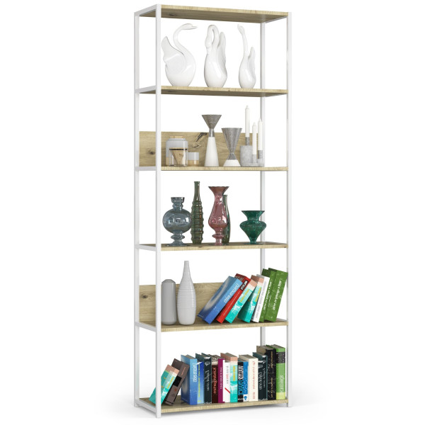 Regał loftowy metalowy 70 cm Biały, Dąb Artisan 70x32x192 cm 303440