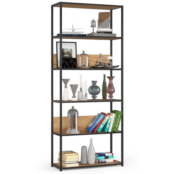 Regał loftowy metalowy 80 cm Czarny, Dąb Craft 80x32x192 cm 303400