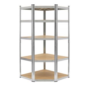 Regał magazynowy narożny metalowy srebrny 5 półek 2w1 180x90x90x40 cm 756263