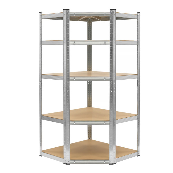 Regał magazynowy narożny metalowy srebrny 5 półek 2w1 180x90x90x40 cm 756263
