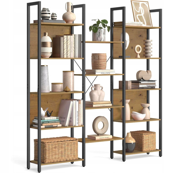 Regał metalowy stojący artisan-czarny duży pojemny szeroki na książki loft 940529