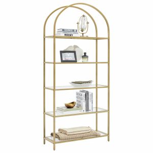 Regał metalowy złoty glamour 5 szklanych półek 183,5 cm 83×30,2 cm 1064636 Regał metalowy złoty glamour 5 szklanych półek 183,5 cm 83×30,2 cm 1064636