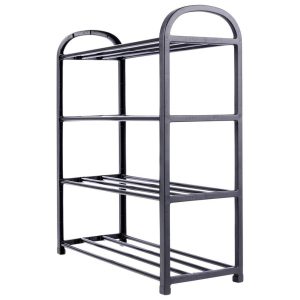 Regał na buty 49,5×18,5×56,5 cm Vilde metalowy czarny 4-poziomowy stojak 185361 Regał na buty 49,5×18,5×56,5 cm Vilde metalowy czarny 4-poziomowy stojak 185361