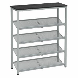 Regał na buty 5 poziomów loft metal MDF czarny 75x28x93 cm 1003969 Regał na buty 5 poziomów loft metal MDF czarny 75x28x93 cm 1003969