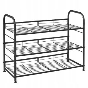 Regał na Buty Metalowy Stojak 3 Półki Nowoczesny Loft Czarny 966123 Regał na Buty Metalowy Stojak 3 Półki Nowoczesny Loft Czarny 966123