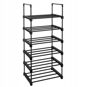 Regał na Buty Modułowy Metalowy Stojak 6 Półek Do Korytarza – Czarny 966129 Regał na Buty Modułowy Metalowy Stojak 6 Półek Do Korytarza – Czarny 966129