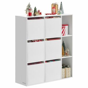 Regał na książki biały MDF 9 półek z 6 pudełkami 83x27x91,8 cm 1064631 Regał na książki biały MDF 9 półek z 6 pudełkami 83x27x91,8 cm 1064631