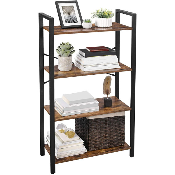 Regał na książki loft 66x120 rustykalny brąz czarna rama półki 1008379