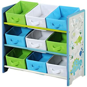 Regał na zabawki DINO 65x30x60 cm biało-zielono-niebieski 9 koszy 676300 Regał na zabawki DINO 65x30x60 cm biało-zielono-niebieski 9 koszy 676300