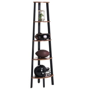 Regał narożny loft rustykalny 5 półek czarna rama brązowe półki 1008382 Regał narożny loft rustykalny 5 półek czarna rama brązowe półki 1008382