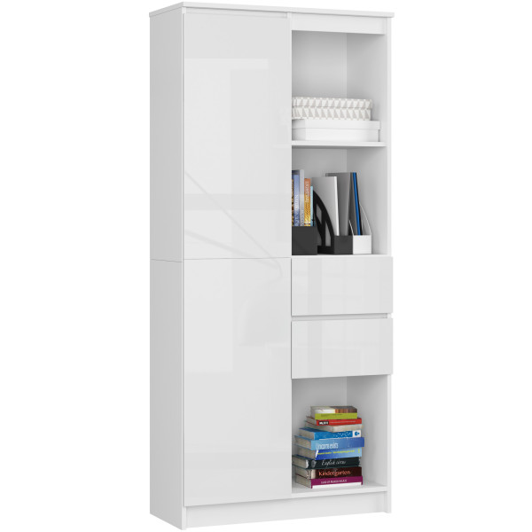 Regał R15 Biały, Biały Połysk 80x35x180 cm 303248