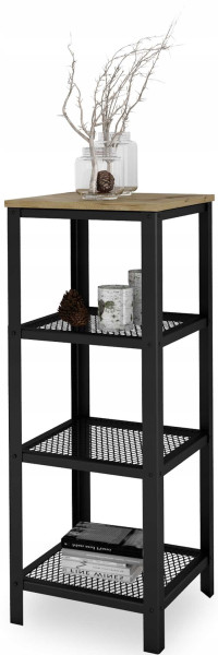 Regał Skręcany 4 Poziomy Industrial Salon Metal Czarny+Dąb Artisan 915352