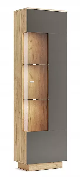 Regał słupek z witryną w kolorze dąb craft + lava mat - Tinix 692140