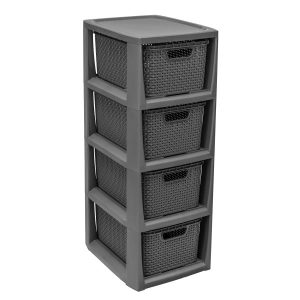 Regał Stojak Łazienkowy Rattanowy Szafka Z Koszami 4 X 7L Antracyt 670098 Regał Stojak Łazienkowy Rattanowy Szafka Z Koszami 4 X 7L Antracyt 670098