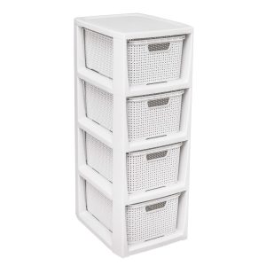 Regał Stojak Łazienkowy Rattanowy Szafka Z Koszami 4 X 7L Biały 670096 Regał Stojak Łazienkowy Rattanowy Szafka Z Koszami 4 X 7L Biały 670096