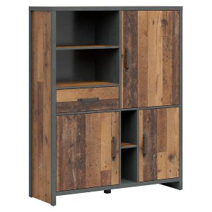 Regał Weston 120 cm z 3 drzwiami szufladą i 4 półkami sosna old style 41287 Regał Weston 120 cm z 3 drzwiami szufladą i 4 półkami sosna old style 41287