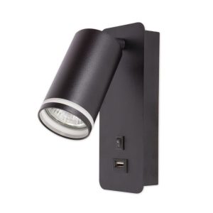 Ring kinkiet z gniazdem USB 1xGU10 czarny do czytania 1022638 Ring kinkiet z gniazdem USB 1xGU10 czarny do czytania 1022638