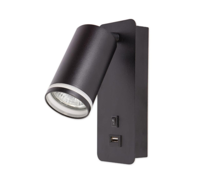 Ring kinkiet z gniazdem USB 1xGU10 czarny do czytania 1022638